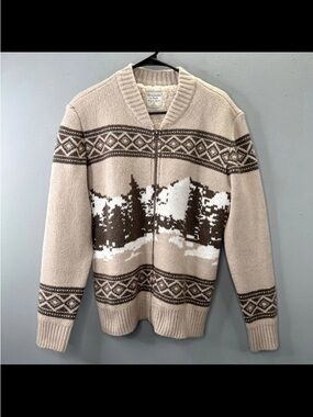 Abercrombie & Fitch Beige and Brown Zip-Up Mountain Knit Sweater